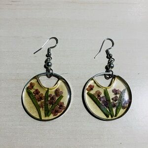Locally Handemade Floral Resin Earrings with Silver Accents